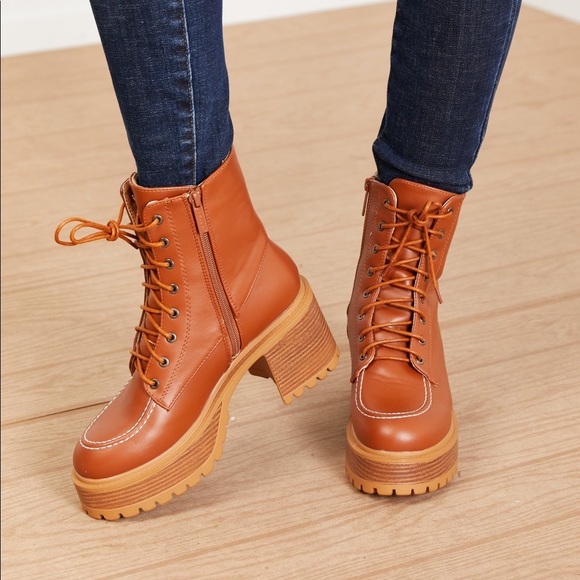 Lace Up Tan Platform Fall Boots - Picture 7 of 9